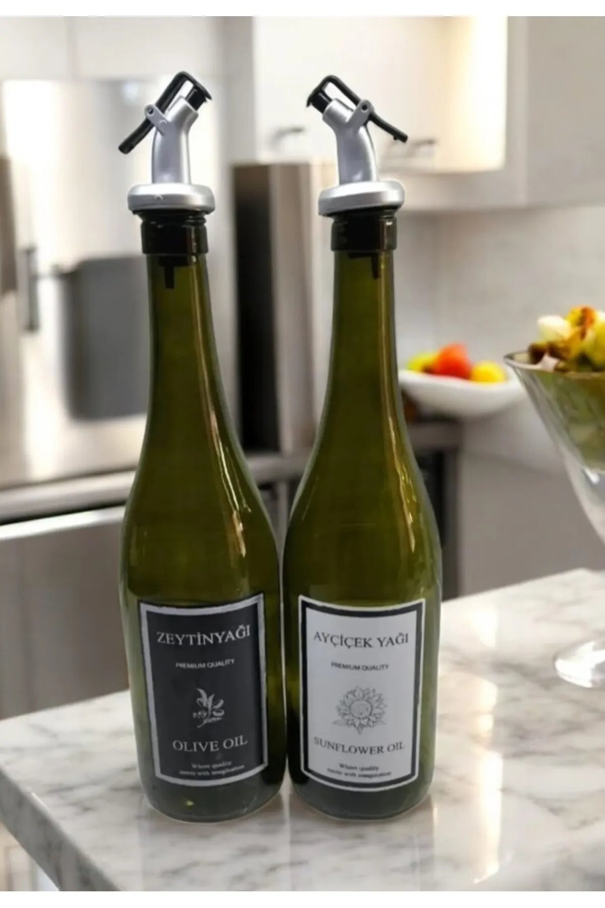 2 Adet Zeytinyağı ve Ayçiçek Yağı Cam Yağdanlık Şişesi 2 Adet Zeytinyağı ve Ayçiçek Yağı Cam Yağdanlık Şişesi