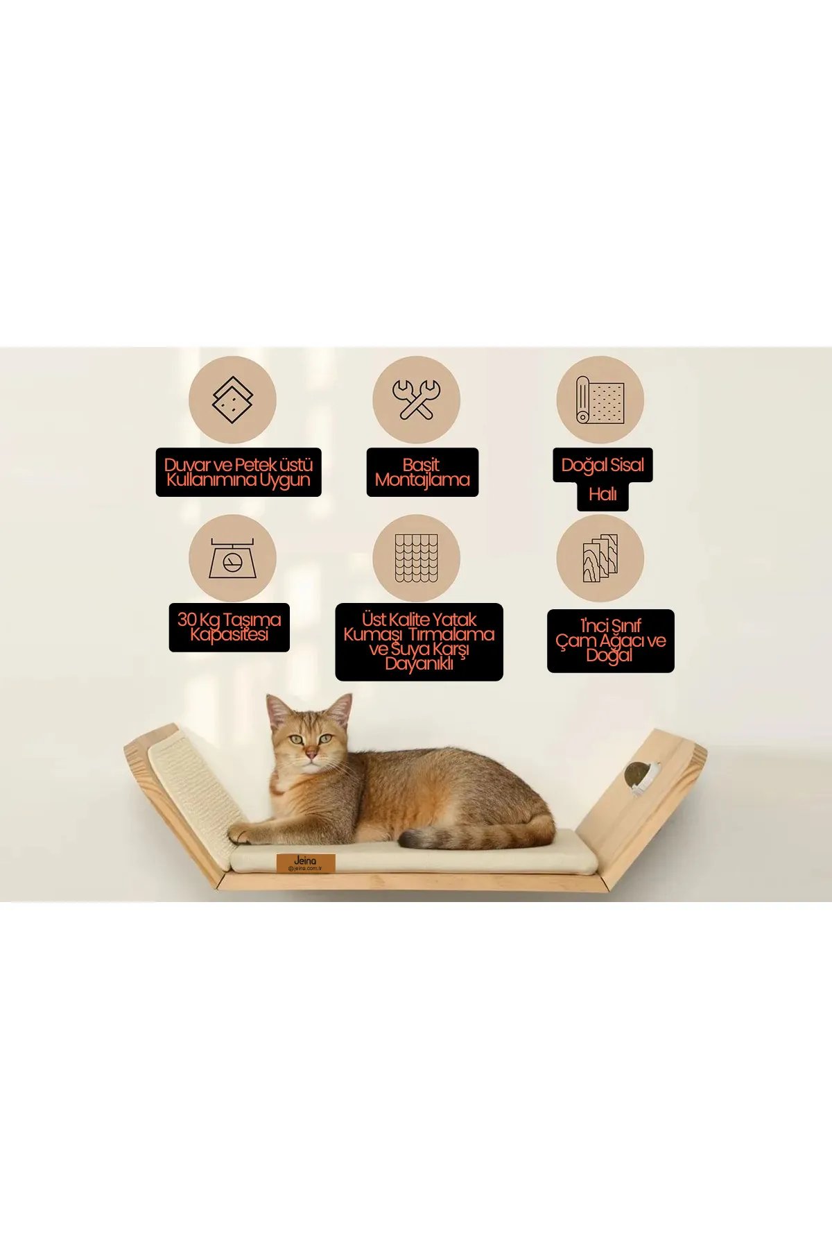 Duvar ve Petek Üstü Kedi Yatağı – Tırmalamalı, Catnip Toplu, Su Geçirmez Kumaşlı, Sisal Tırmalama