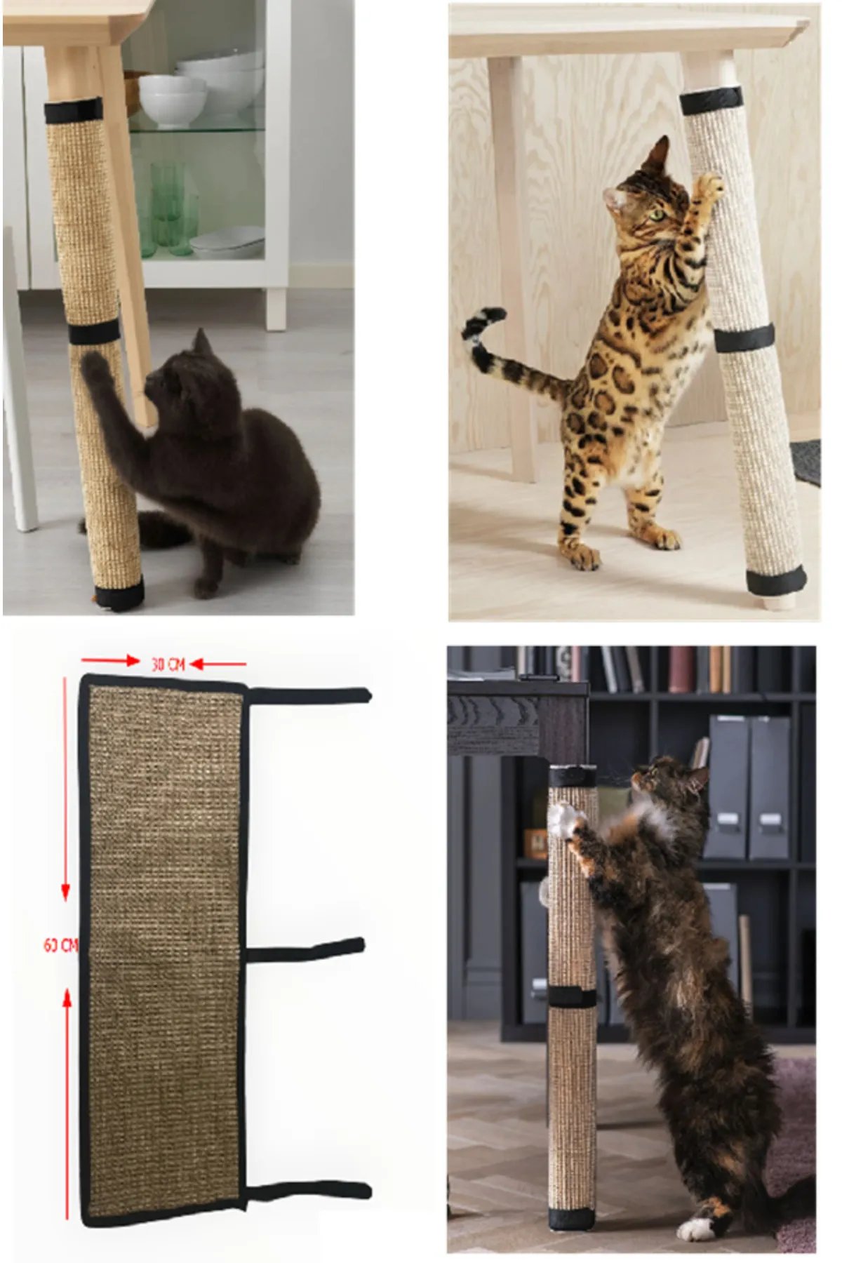 Doğal Sisal Kedi Tırmalama Halısı 60x30 Cm — Mobilya Koruma, Tırmalama Halısı
