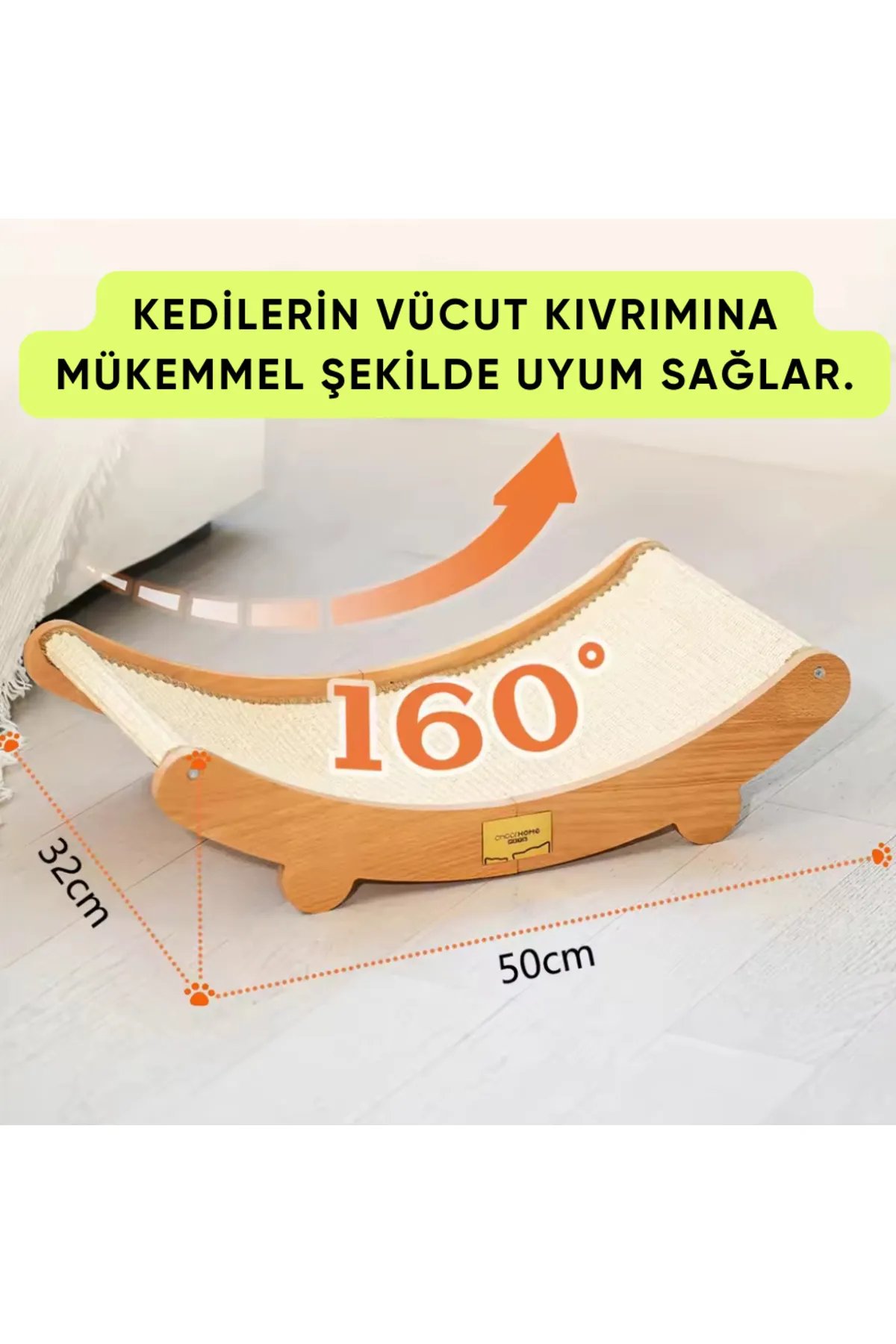 Doğal Sisal Kedi Tırmalama Yatağı - Sisal Halı Tırmalama Kolay Montaj Ahşap Yatak