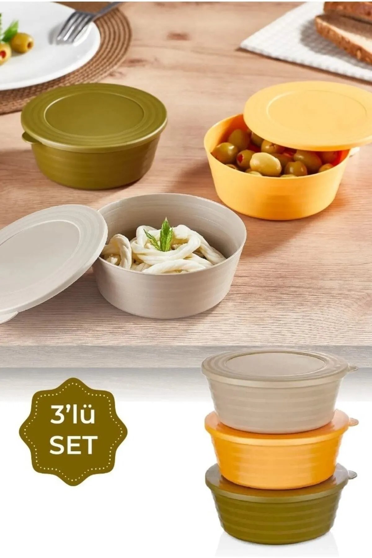 3'lü Renkli Kahvaltılılık - Çok Amaçlı Hava Almaz Kapaklı Kahvaltı Saklama Kabı 3'lü Renkli Kahvaltılılık - Çok Amaçlı Hava Almaz Kapaklı Kahvaltı Saklama Kabı