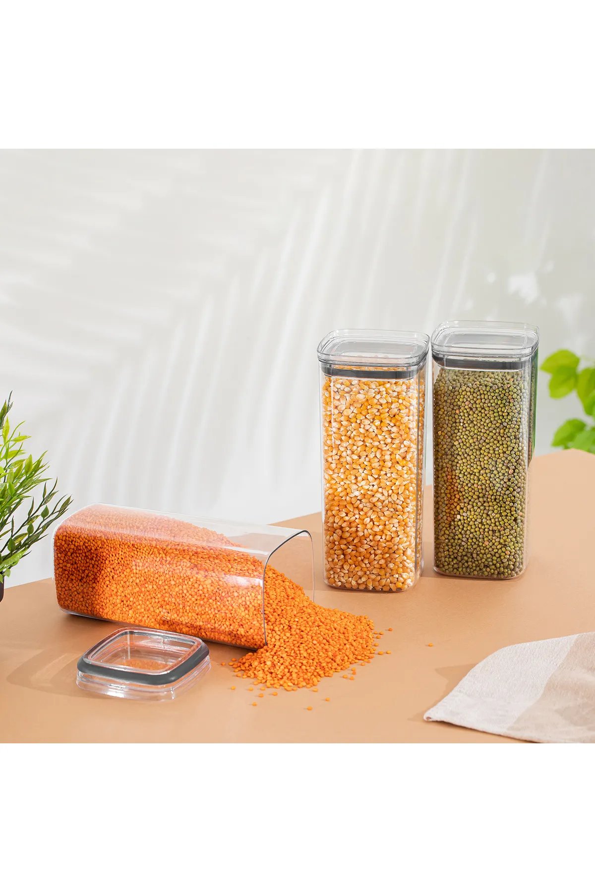 3'lü Contalı Hava Almaz Kapaklı Erzak Saklama Kabı - Şeffaf Un Bakliyat Kabı 3x2100 ml 3'lü Contalı Hava Almaz Kapaklı Erzak Saklama Kabı - Şeffaf Un Bakliyat Kabı 3x2100 ml