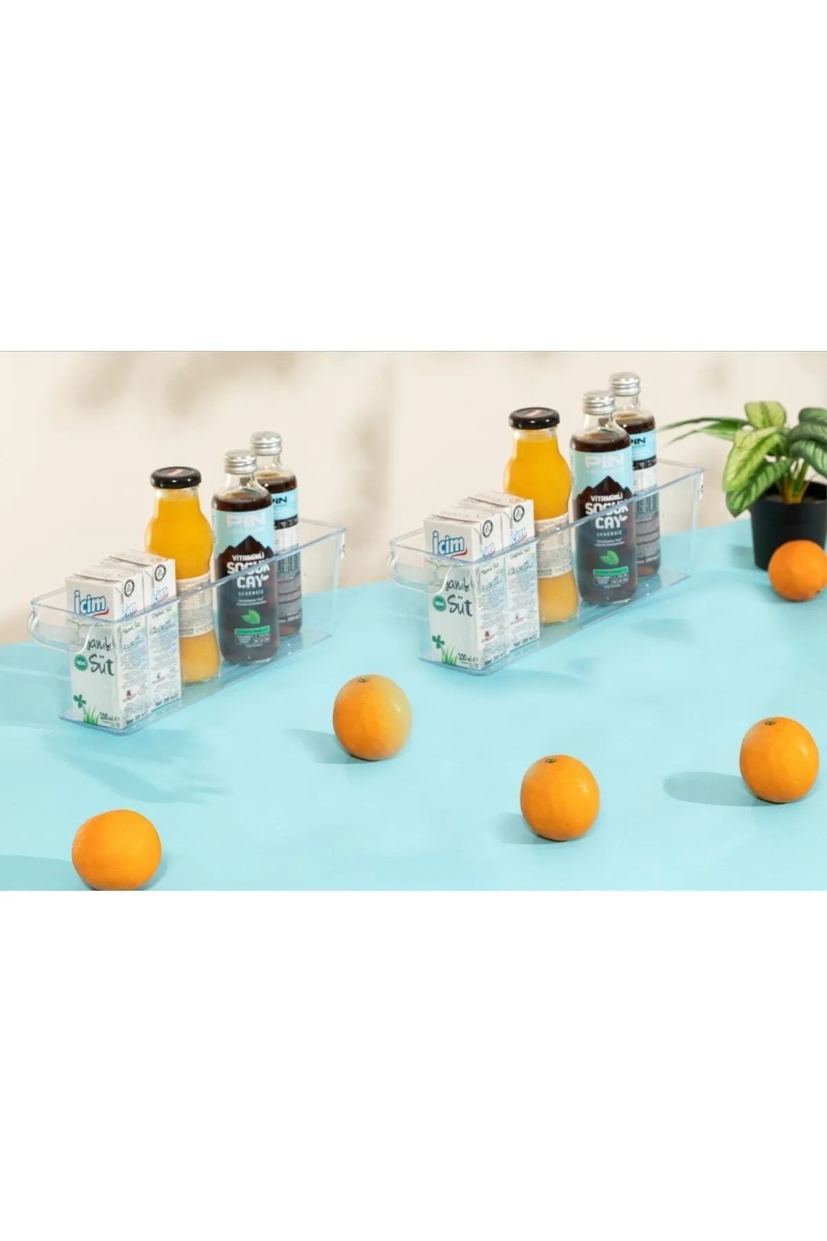 2'li Şeffaf Buzdolabı İçi Düzenleyici - Dolap İçi Slim Organizer Çok Amaçlı Şişe Kavanoz Düzenleyici