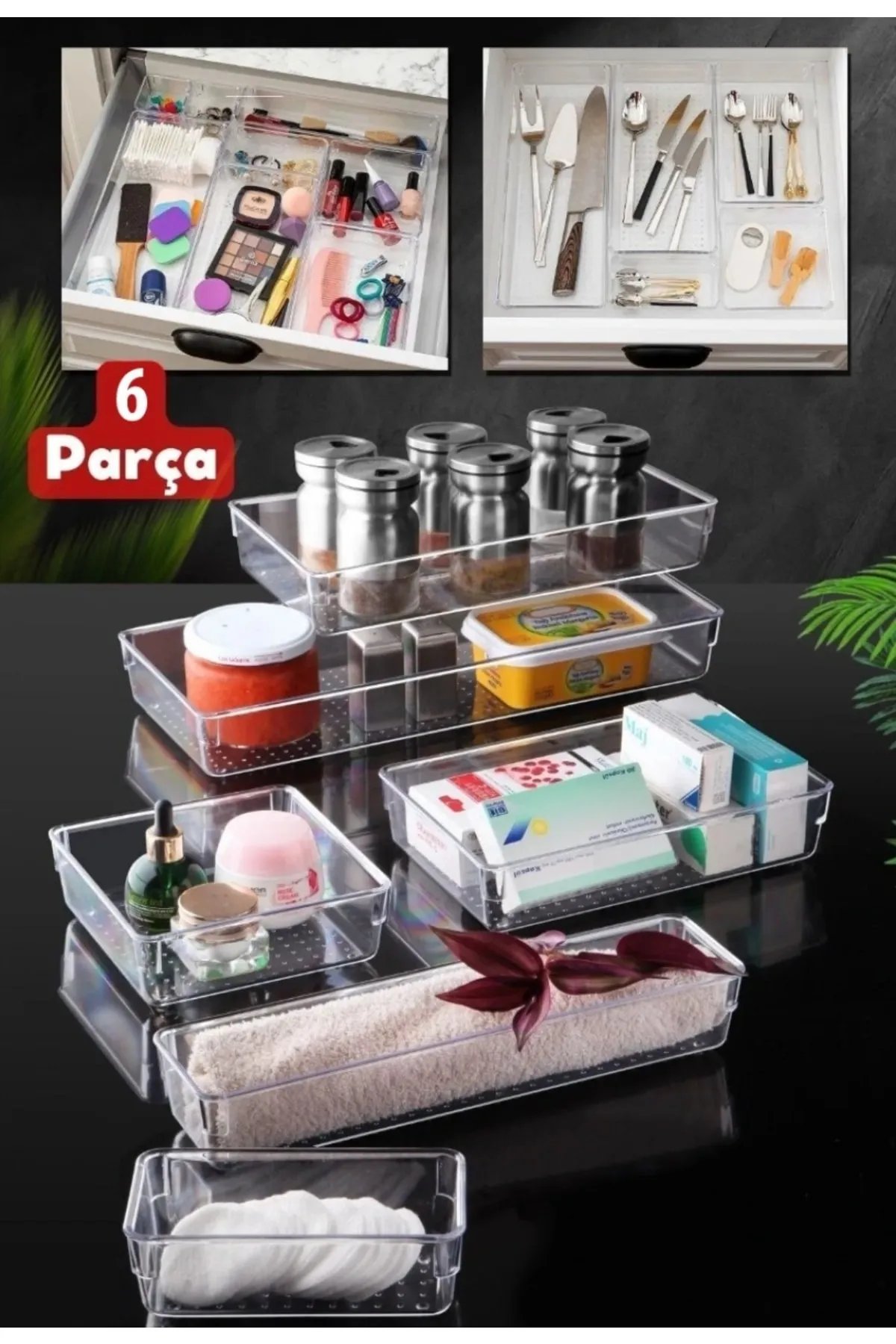 6'lı Modüler Kozmetik Takı Makyaj Organizer - Çekmece İçi Düzenleyici Banyo Mutfak Düzenleyici 6'lı Modüler Kozmetik Takı Makyaj Organizer - Çekmece İçi Düzenleyici Banyo Mutfak Düzenleyici