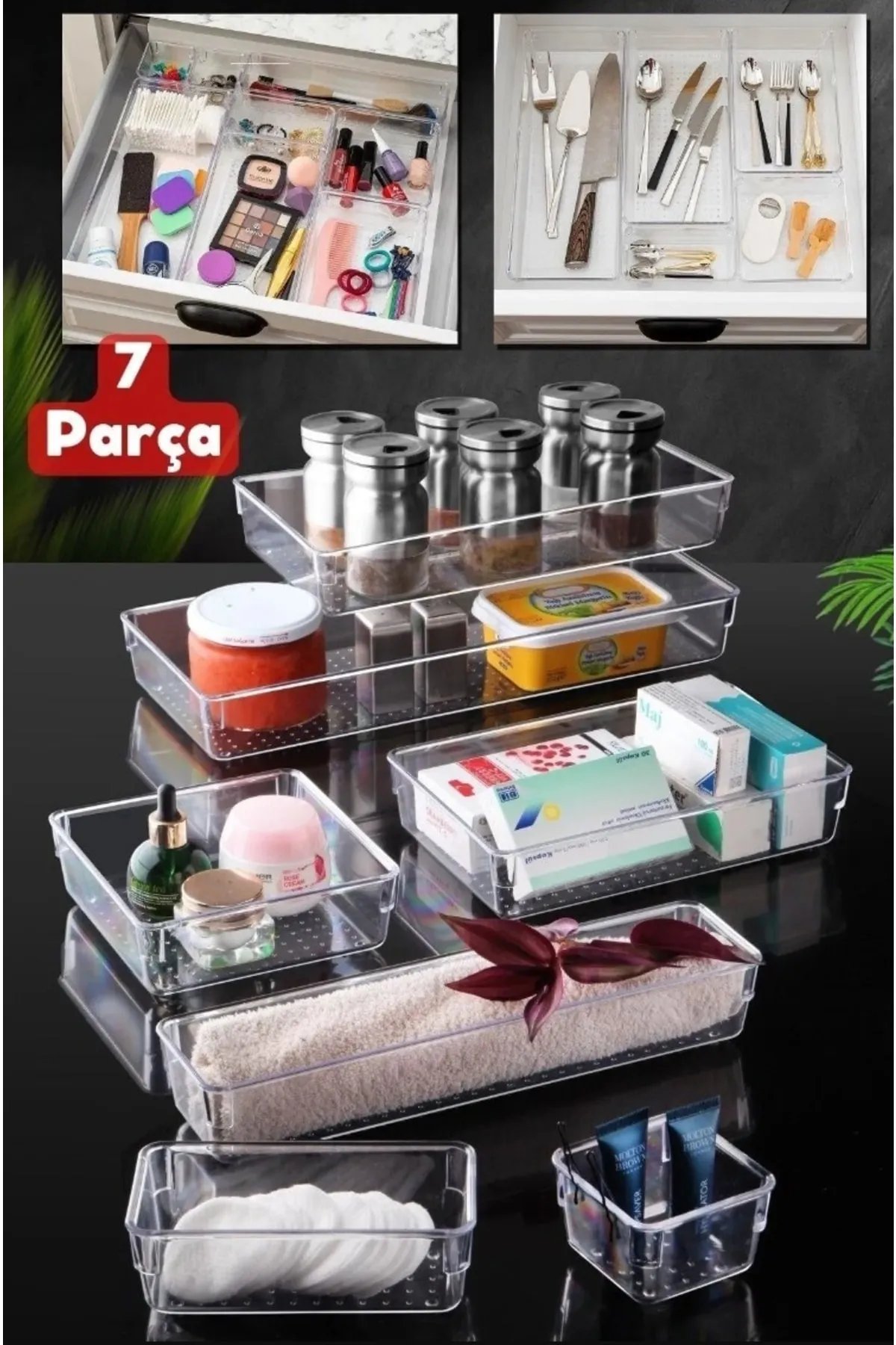 7'li Modüler Kozmetik Takı Makyaj Organizer - Çekmece İçi Düzenleyici Banyo Mutfak Düzenleyici 7'li Modüler Kozmetik Takı Makyaj Organizer - Çekmece İçi Düzenleyici Banyo Mutfak Düzenleyici
