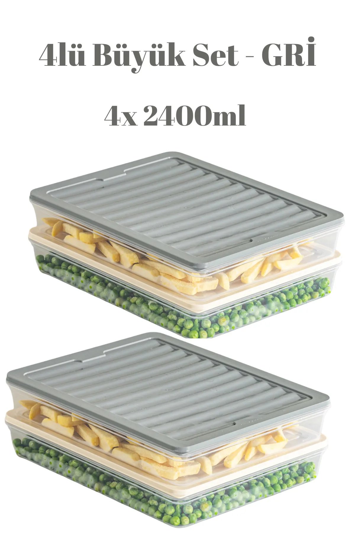 FreshBox Büyük Boy(2400ml) Buzluk & Buzdolabı Saklama Kabı 4LÜ SET