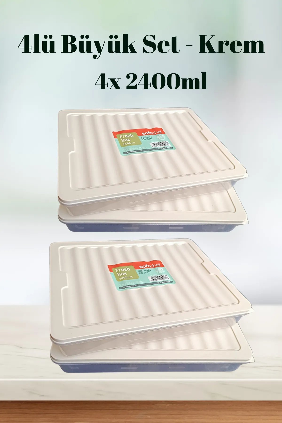 FreshBox Büyük Boy(2400ml) Buzluk & Buzdolabı Saklama Kabı 4LÜ SET