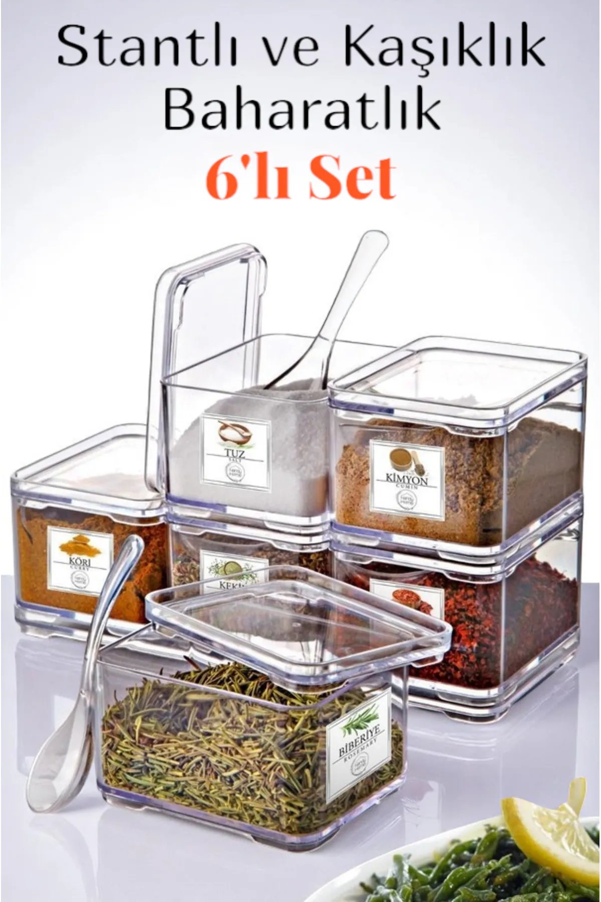 6'lı Stantlı ve Kaşıklı Baharatlık 6'lı Stantlı ve Kaşıklı Baharatlık