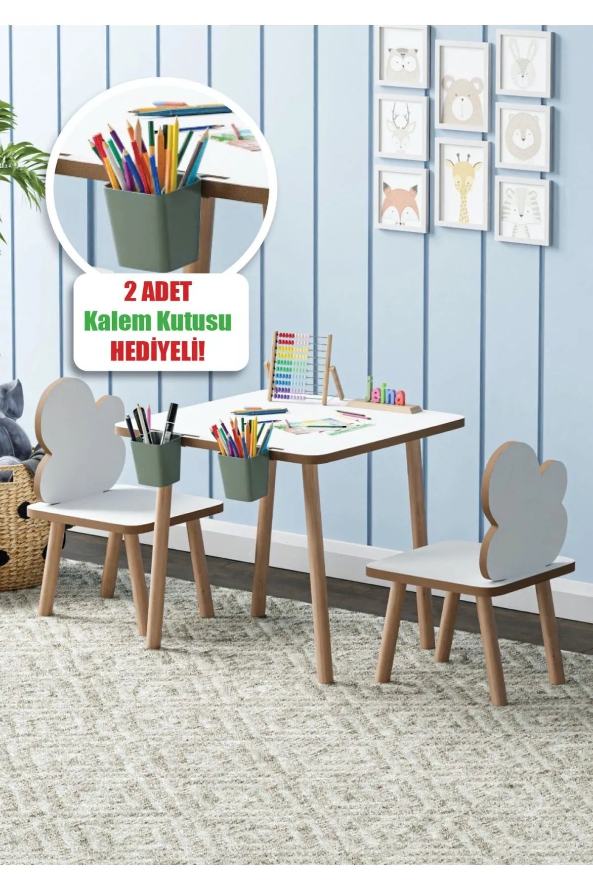 Yaz Sil Yüzey 1 Adet Çocuk Aktivite ve OyunMasası 2 Adet Kalemlik Hazneli 2 Adet Bulut Sandalye Yaz Sil Yüzey 1 Adet Çocuk Aktivite ve OyunMasası 2 Adet Kalemlik Hazneli 2 Adet Bulut Sandalye