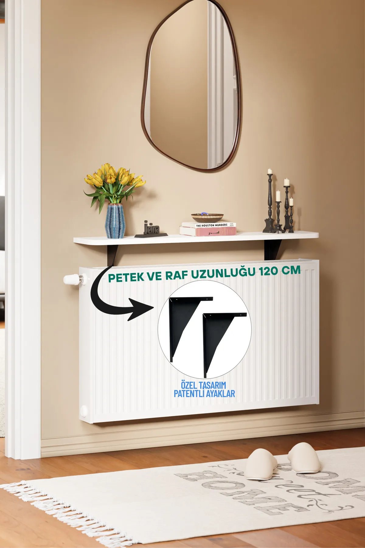 BERLIN - Dresuar Montaj Gerektirmeyen 120x18 CM MDF Oval Kesim Petek Üstü Uçan Raf Kitaplık BERLIN - Dresuar Montaj Gerektirmeyen 120x18 CM MDF Oval Kesim Petek Üstü Uçan Raf Kitaplık